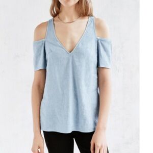 Vintage Silence + Noise Jules Blue Cold Shoulder Blouse Urban Outfitters